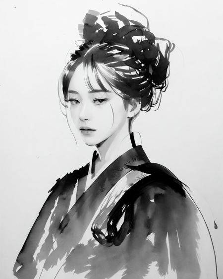 2285713482-_lora_zyd232_InkStyle_v1_0_1.2_ zydink, monochrome, ink sketch, face focus, 1girl, looking at viewer, updo, hanfu, chinese cloth.jpg